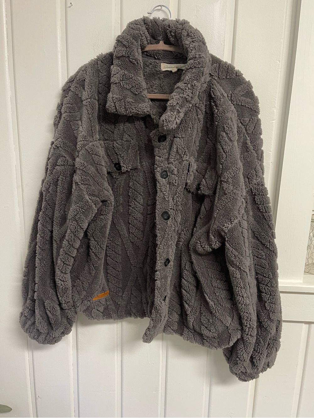 Simply Southern Collection XL Gray Plush Sherpa Fleece Button Front Jacket